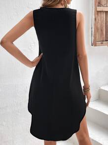 SHEIN LUNE 前拉鏈無袖連衣裙 - 黑色 - 查看 2