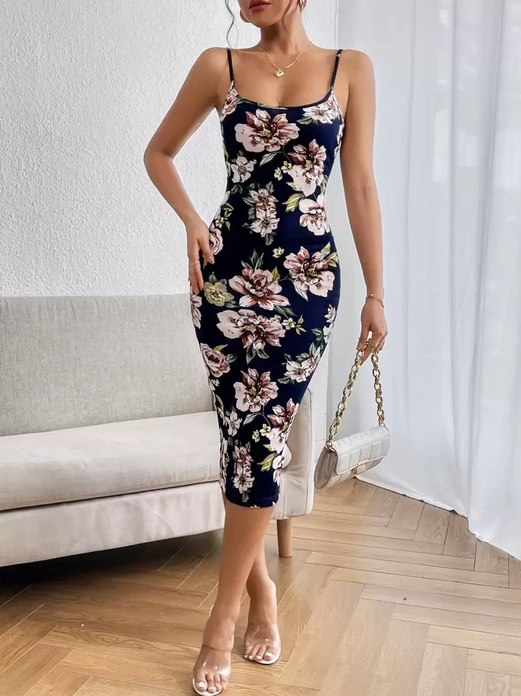 SHEIN Privé Vestido de tirantes con estampado floral bajo con abertura - Multicolor - Añade 6