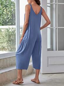 SHEIN LUNE Button Front Dual Pocket Jumpsuit - Dusty Blue - View 3