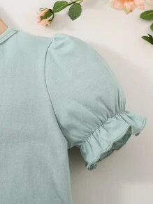 小女童碎花前蝴蝶結泡泡袖洋裝