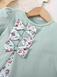 小女童碎花前蝴蝶結泡泡袖洋裝