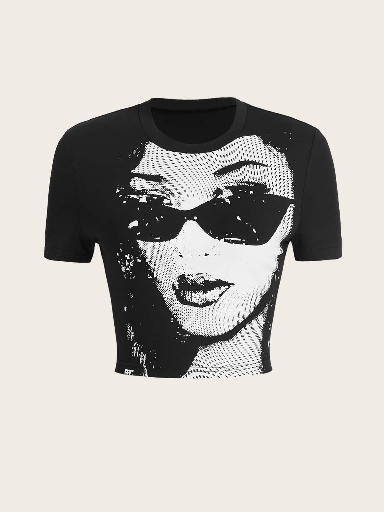 SHEIN ICON Figure Graphic Crop Tee - Black - View 1