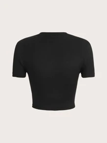 SHEIN ICON Figure Graphic Crop Tee - Black - View 2