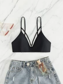 SHEIN Swim Harness Bikini Top - Black - View 3