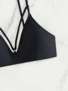SHEIN Swim Harness Bikini Top - Black - View 5