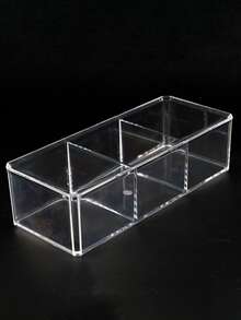 1pc Plastic Desktop Storage Box, Minimalist Clear Organizer Tray For Home - Clear - View 3