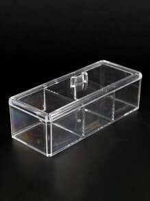 1pc Plastic Desktop Storage Box, Minimalist Clear Organizer Tray For Home - Clear - View 4