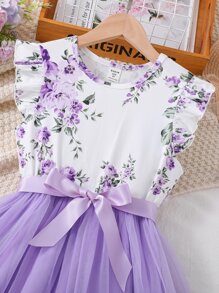 Glamorique Kids Váy lưới viền xếp nếp in hoa cho bé gái tuổi mới lớn, ngày lễ, mùa hè, du lịch - Nhiều màu - Xem 5