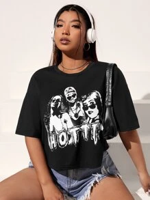 SHEIN Coolane Plus Figure Graphic Drop Shoulder Tee - Black - View 4