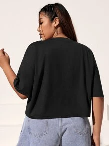 SHEIN Coolane Plus Figure Graphic Drop Shoulder Tee - Black - View 2