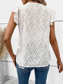 SHEIN LUNE 素色蝴蝶袖V領襯衫 - 白色 - 查看 2