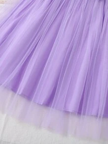 Chicas Vestido de malla con estampado floral y letra ribete con fruncido - Multicolor - Ver 3