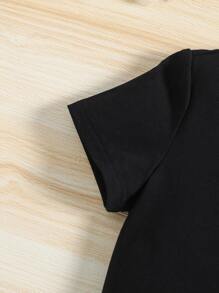 SHEIN Young Boy Black Cartoon Style Astronaut & Planet Print Casual Basic T-Shirt With Small Round Collar For Summer,Holiday,Summer,Travel - Black - View 6