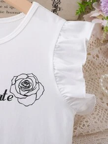 Chicas Vestido de malla con estampado floral y letra ribete con fruncido - Multicolor - Ver 5