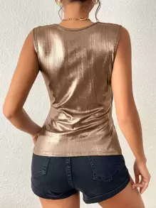 Zolique 交疊領褶邊背心上衣 - 香檳色 - 查看 2