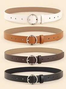 4条装圆形扣女士腰带，简约百搭皮革装饰腰带，适合夏季、秋季、万圣节等场合。 - 彩色 - 查看 4