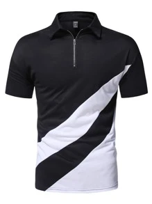Manfinity Hombres Camisa polo de color combinado con cremallera cuarta - Negro - Ver 3