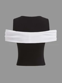 SHEIN Teen Girls Cold Shoulder Tie Front Tee - Black - View 2