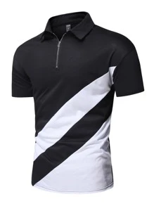 Manfinity Hombres Camisa polo de color combinado con cremallera cuarta - Negro - Ver 4