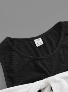 SHEIN Teen Girls Cold Shoulder Tie Front Tee - Black - View 3