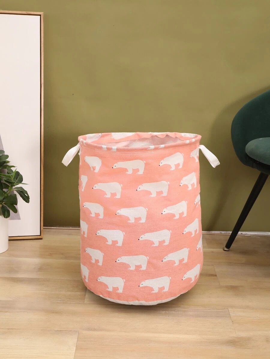 1pc Polar Bear Pattern Laundry Basket, Polyester Laundry Hamper For Home - Multicolor - View 1