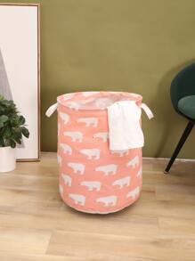 1pc Polar Bear Pattern Laundry Basket, Polyester Laundry Hamper For Home - Multicolor - View 3