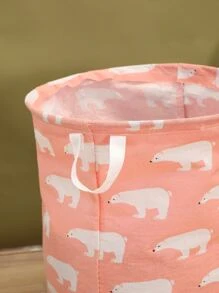 1pc Polar Bear Pattern Laundry Basket, Polyester Laundry Hamper For Home - Multicolor - View 4