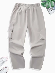 Manfinity Men Flap Pocket Drawstring Waist Cargo Trousers - Light Grey - View 2