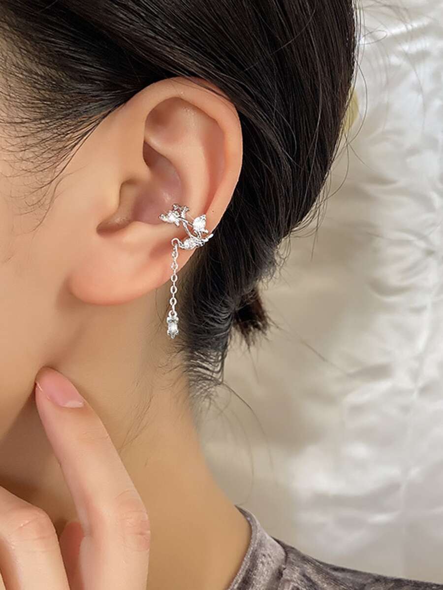 1 vòng bít tai trang trí hình bướm bằng đá rhinestone - Bạc - Xem 1