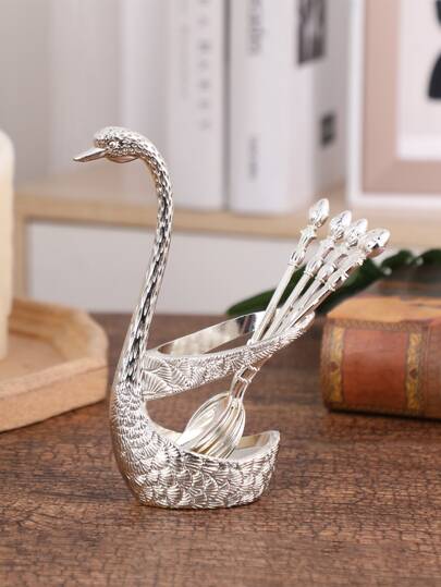 CH 1 套迷你 4.92 英寸水果勺、冰淇淋勺，采用可爱天鹅羽毛金色设计，欧式锌合金蛋糕勺、沙拉勺、咖啡勺，适用于酒店、餐厅、咖啡厅、厨房、宿舍、客厅、节日和活动