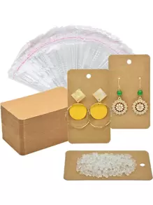 100pcs Jewelry Storage Card & 100pcs Earring Backs & 100pcs Self-Adhesive Bags, Earring Display Card, Backs & Bags Set, Gift For Valentine's Day - Brown - View 1