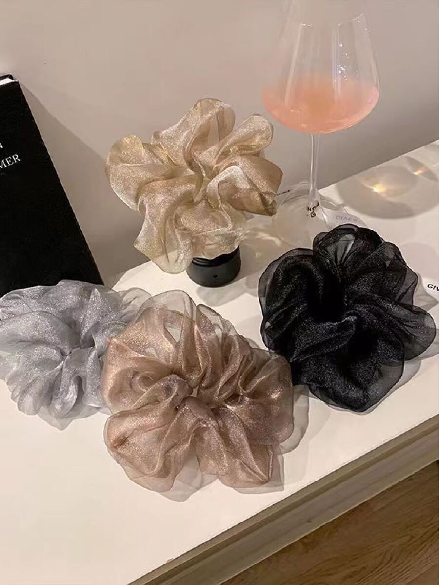 4入組極簡素色大腸髮圈 - 彩色 - 查看 1