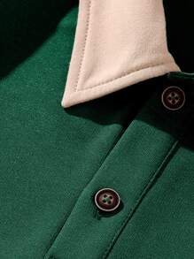 Aesthetic Post 男士標語圖案拼接領落肩袖POLO衫 - 墨綠色 - 查看 4