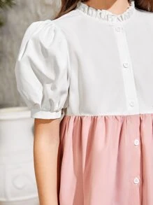 SHEIN Tween Girl Striped Print Puff Sleeve Ruffle Hem Smock Dress - Multicolor - View 6