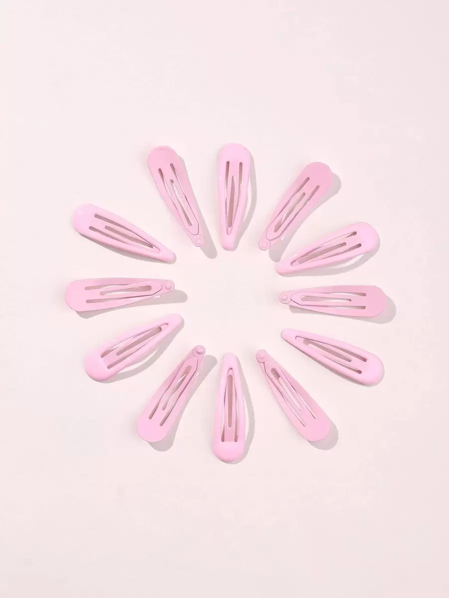 12个装纯色发夹，适合日常佩戴，打造女孩发型，休闲可爱，爪夹发夹，发卡，发饰，头部饰品，女士发饰 - 粉色 - 查看 1