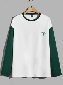 Manfinity Hombres Camiseta de hombros caídos con estampado de letra de color combinado - Blanco - Ver 1