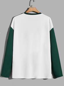 Manfinity Hombres Camiseta de hombros caídos con estampado de letra de color combinado - Blanco - Ver 2