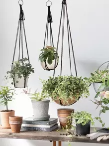 3 件/套黑色植物挂架，波西米亚风面料多功能悬挂花盆篮，适用于家庭万圣节圣诞节感恩节（不含花盆/花）1 件波西米亚风手工编织多功能纸巾收纳网，带挂绳