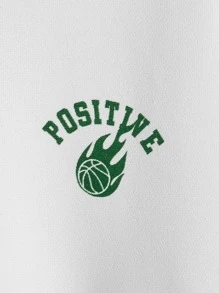 Manfinity Hombres Camiseta de hombros caídos con estampado de letra de color combinado - Blanco - Ver 3