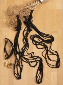 3 件/套黑色植物挂架，波西米亚风面料多功能悬挂花盆篮，适用于家庭万圣节圣诞节感恩节（不含花盆/花）1 件波西米亚风手工编织多功能纸巾收纳网，带挂绳