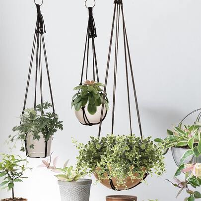 3pcs/Set Black Plant Hanger, Boho Fabric Multifunction Hanging Planter Basket For Home Halloween Christmas Thanksgiving(Pot/Flower Not Included) 1pc Bohemian Handmade Woven Multi-Functional Tissue Storage Net With Hanging Rope