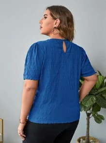 SHEIN Clasi Áo sơ mi Plus Size Nút màu trơn Giải trí - Màu xanh lam - Xem 2