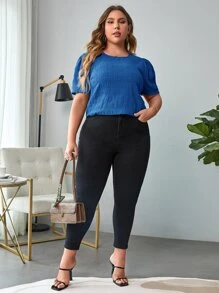 SHEIN Clasi Áo sơ mi Plus Size Nút màu trơn Giải trí - Màu xanh lam - Xem 3