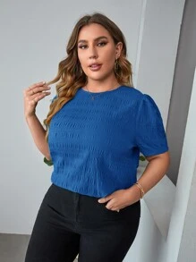 SHEIN Clasi Áo sơ mi Plus Size Nút màu trơn Giải trí - Màu xanh lam - Xem 5