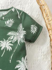 Đứa bé trai In cây dừa Cổ có Lỗ hổng Romper - Màu xanh lá cây đậm - Xem 4