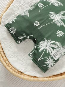 Đứa bé trai In cây dừa Cổ có Lỗ hổng Romper - Màu xanh lá cây đậm - Xem 5