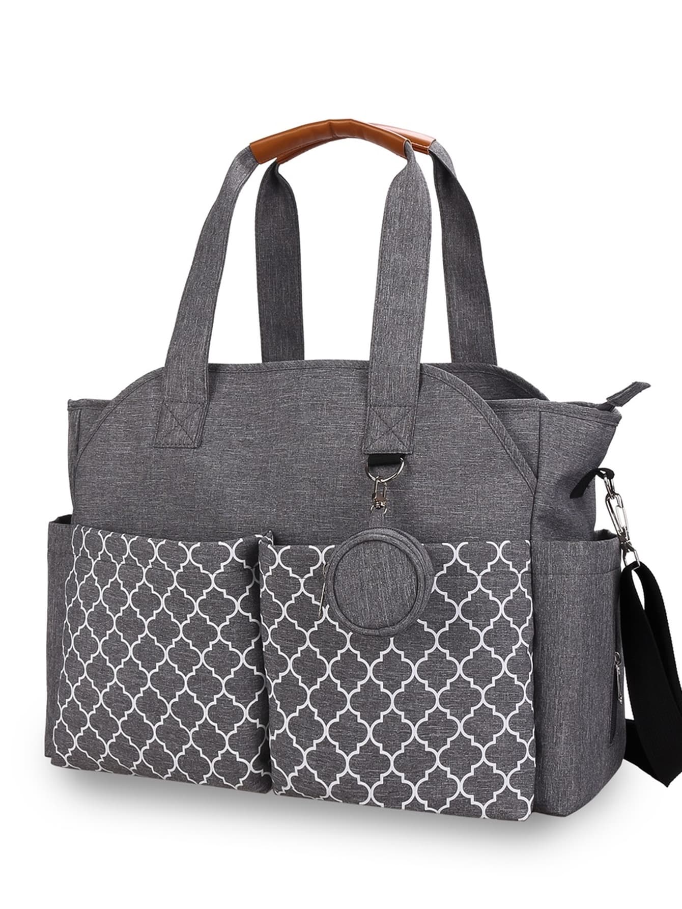 1pc Geometric Pattern Diaper Bag - Grey - View 1