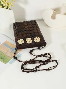 Vintage Mini Màu Ngẫu Nhiên Trang Trí Hoa Túi Đeo Chéo - Cà phê nâu - Xem 4