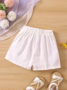 SHEIN Cô Gái Trẻ Trắng Màu thuần Giải trí Đơn giản Xếp li Quần short Cho mùa hè - trắng - Xem 2