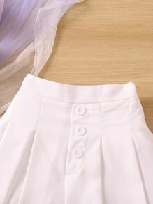 SHEIN Cô Gái Trẻ Trắng Màu thuần Giải trí Đơn giản Xếp li Quần short Cho mùa hè - trắng - Xem 3